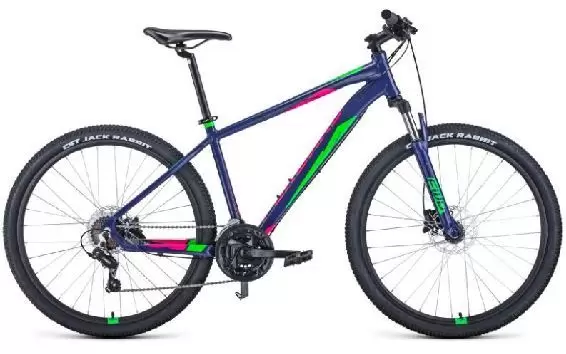 Велосипед FORWARD APACHE 27,5 3.2 DISC (27,5" 21 ск. рост 15") 2020-2021, фиолетовый/зеленый, RBKW1M37G044